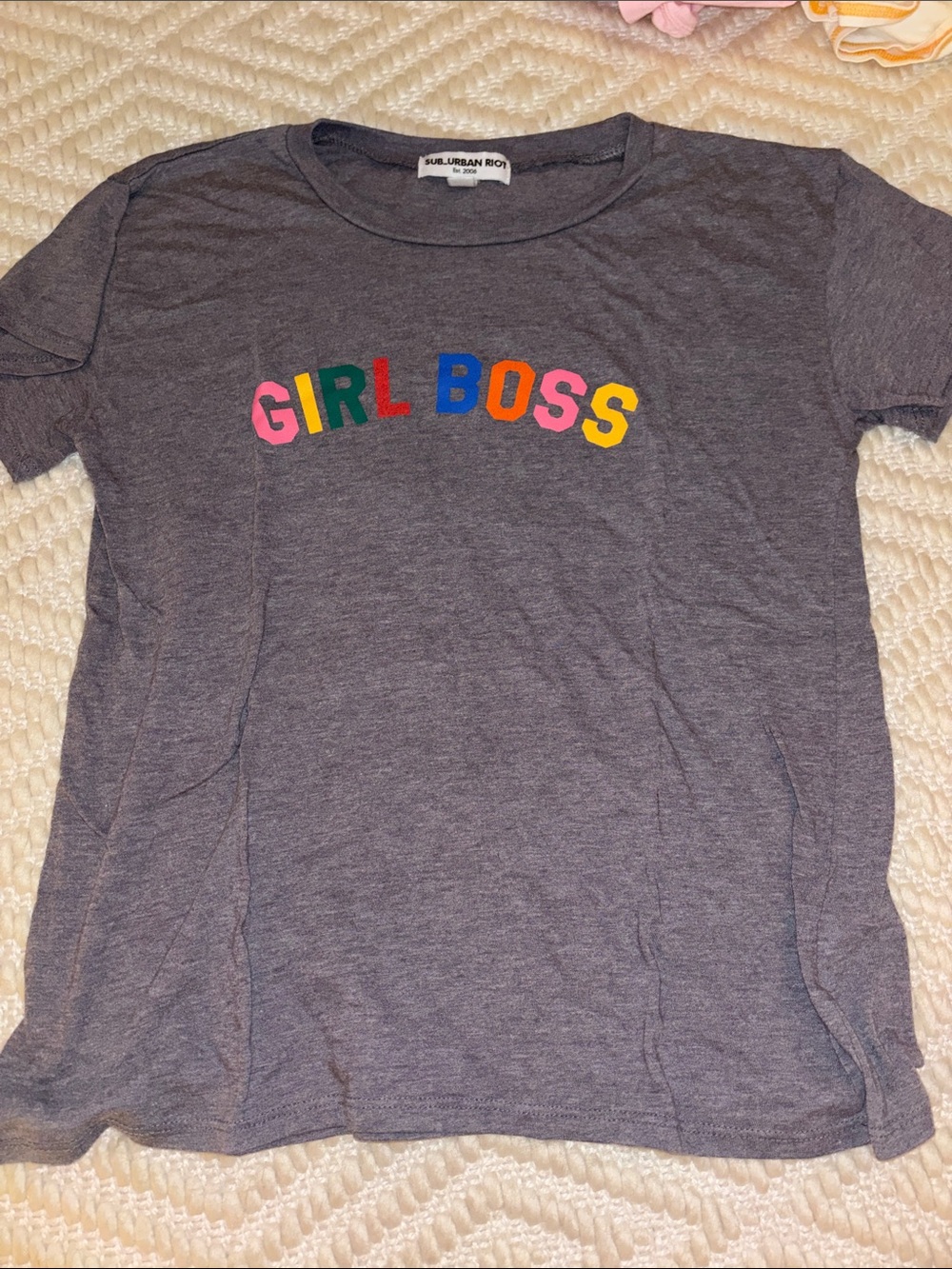 Sub_Urban Riot Gray Tee with Rainbow "GIRL BOSS" Letters